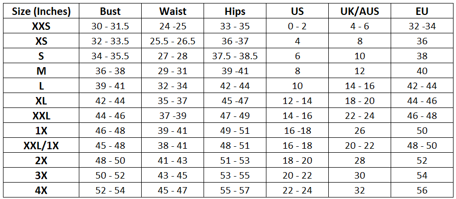 Size chart for Fabletics Cloud Jersey Wide Leg Pant