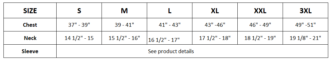 Size chart for Bad Birdie Salt Shaker - Black Core Performance Polo