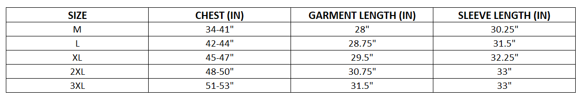 Size chart for Elevation Hoodie - Canyon